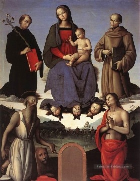 Vierge à l’Enfant avec Quatre Saints Tezi Retable 1500 Renaissance Pietro Perugino Peinture à l'huile